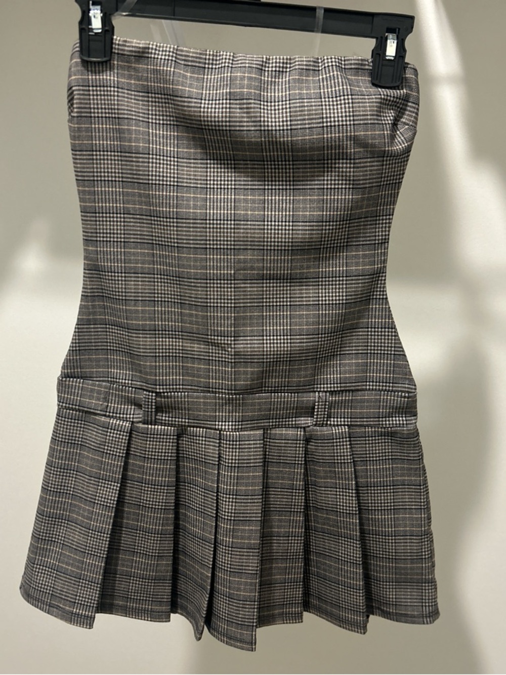 Windsor Plaid Strapless Mini Dress in Gray and Black